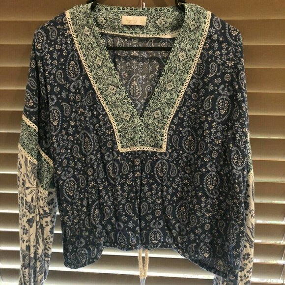 TIGERLILY Cameli Blue Patchwork Paisley Long Sleeve Blouse - Picture 11 of 12